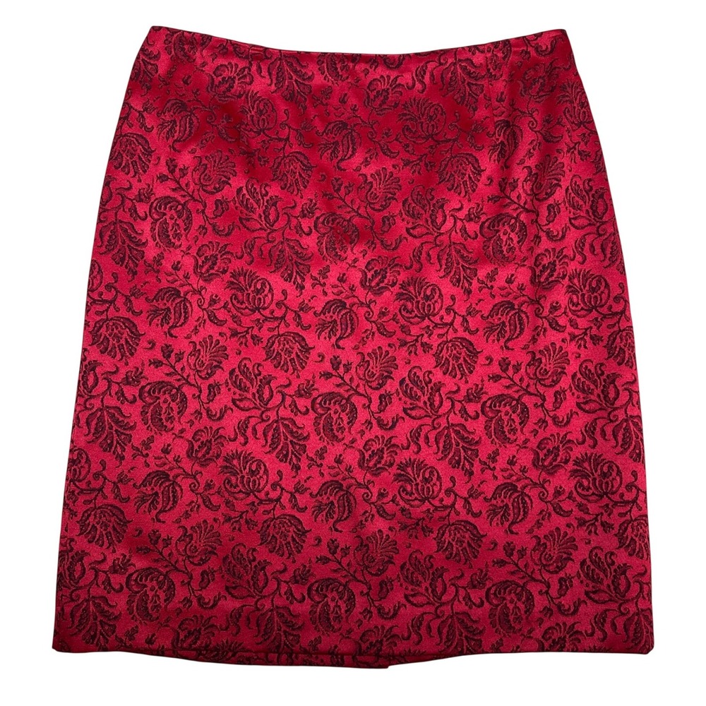 Ann Taylor Petite Red Black Floral Brocade Pencil Skirt 8P‎ Vintage Vamp Goth